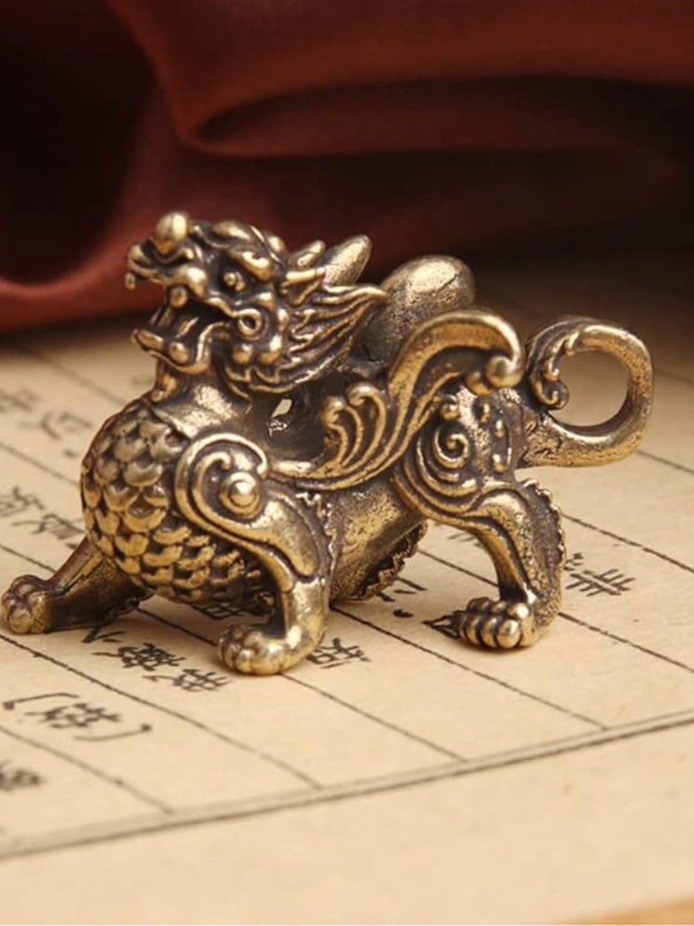 Lot of 2 Vintage Brass Mini Chinese Dragon Figurine Ornament Feng Chui Gift